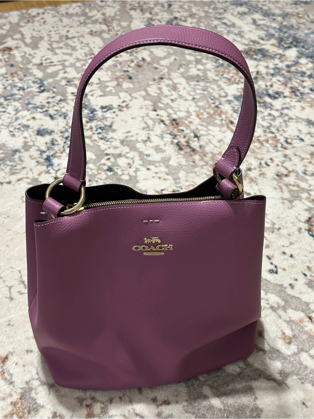 Coach Purple Pebbled Leather Bucket Shoulder Bag with Gold Hardware